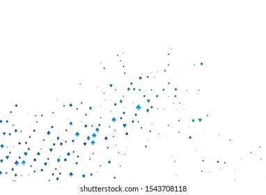 Light Blue, Green vector texture with playing cards. Shining illustration with hearts, spades, clubs, diamonds. Template for business cards of casinos.