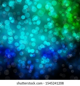 Light Blue, Green vector texture with disks. Glitter abstract illustration with colorful drops. New template for a brand book.
