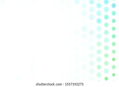 Light Blue, Green vector texture with colored snowflakes. Shining colorful illustration with snow in christmas style. Pattern for new year ad, booklets.