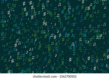 Light Blue, Green vector texture with musical notes. Abstract illustration with colorful symbols of melody. Pattern for festival leaflets.