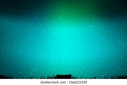 Light Blue, Green vector texture with milky way stars. Glitter abstract illustration with colorful cosmic stars. Smart design for your business advert.