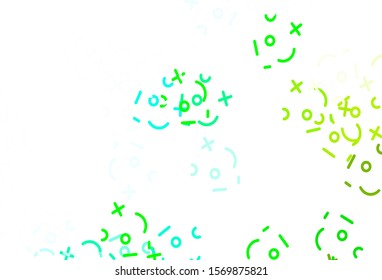 Light Blue, Green vector texture with mathematic symbols. Modern geometrical illustration with numerals. Pattern for school, grammar websites.