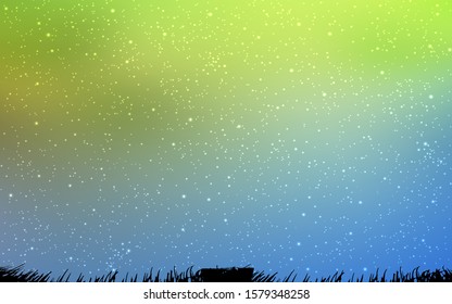 Light Blue, Green vector texture with milky way stars. Shining illustration with sky stars on abstract template. Smart design for your business advert.