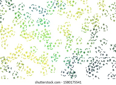 Light Blue, Green vector texture with mathematic symbols. Blurred design in simple style with collection of numerals. Best design a poster, banner of a math college.