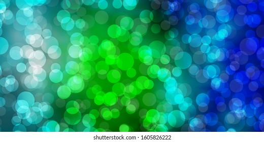 Light Blue, Green vector texture with disks. Glitter abstract illustration with colorful drops. New template for a brand book.