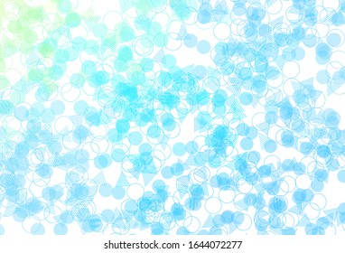 Light Blue, Green vector texture with triangular style with circles. Decorative design in abstract style with lines, dots. Template for wallpapers.