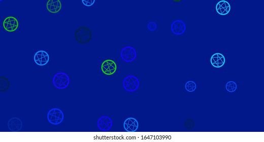 Light Blue, Green vector texture with religion symbols. Retro design in abstract style with witchcraft forms. Simple base for your occult design.