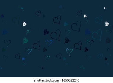 Light Blue, Green vector texture with lovely hearts. Shining illustration with hearts on abstract template. Pattern for carnival, festival romantic leaflets.
