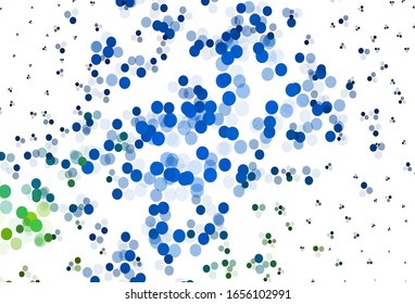 Light Blue, Green vector texture with disks. Blurred bubbles on abstract background with colorful gradient. Pattern for ads, leaflets.