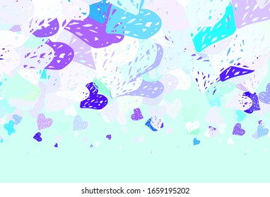 Light Blue, Green vector texture with lovely hearts. Beautiful celebration style hearts on abstract illustration. Pattern for carnival, festival romantic leaflets.