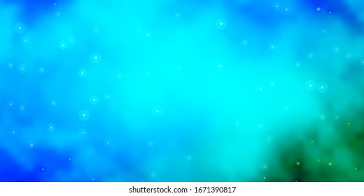 Azul claro, textura vectorial verde con bellas estrellas. Ilustración colorida en estilo abstracto con estrellas degradadas. Patrón para envolver regalos.