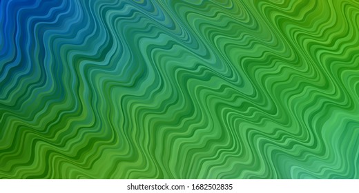 Hellblaue, grüne Vektorillustration mit kreisförmigem Bogen. Brandneue farbige Illustration mit verbogenen Linien. Muster für Geschäftsunterlagen, Faltblätter