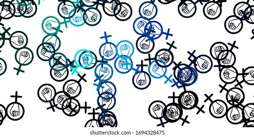 Light Blue, Green vector texture with women's rights symbols. Simple design in abstract style with women’s rights activism. Design for International Women’s Day.