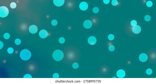 Light Blue, Green vector texture with circles, stars. Abstract design in gradient style with bubbles, stars. Pattern for business ads.