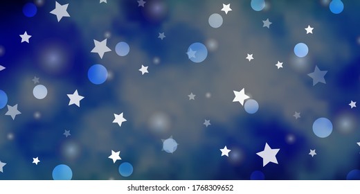 Light Blue, Green vector texture with circles, stars. Glitter abstract illustration with colorful drops, stars. Pattern for trendy fabric, wallpapers.