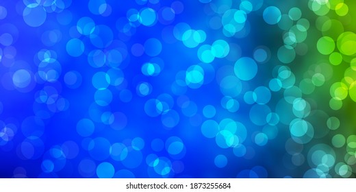 Light Blue, Green vector texture with disks. Abstract decorative design in gradient style with bubbles. Pattern for booklets, leaflets.