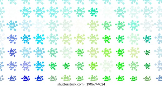 Azul claro, textura vectorial verde con símbolos de enfermedad. Ilustración abstracta con formas de gradiente biológico. Mejor diseño para eventos de cuarentena.