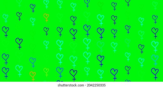 Light Blue, Green vector texture with women rights symbols. Abstract illustration with a depiction of women power. Simple design for your web site.