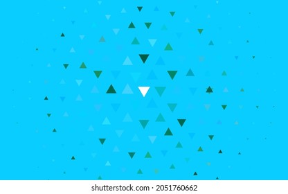 Azul claro, textura vectorial verde en estilo triangular. Triángulos sobre fondo abstracto con gradiente colorido. El patrón se puede usar para sitios web.
