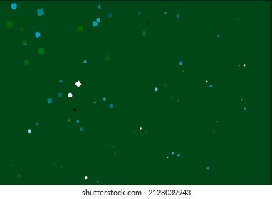 Azul claro, textura vectorial verde en estilo polaco con círculos, cubos. Decoración de estilo abstracto con líneas, puntos, cubos. Patrón para comerciales.