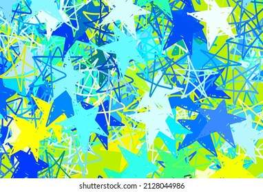Light Blue, Green vector texture with beautiful stars. Blurred decorative design in simple style with stars. Pattern for futuristic ad, booklets.