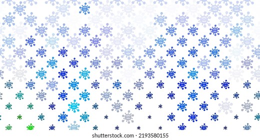 Azul claro, textura vectorial verde con símbolos de enfermedad. Símbolos de enfermedades degradadas coloridas en un estilo simple y abstracto. Diseño para la alerta de riesgo biológico.