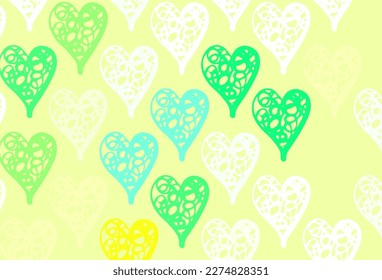 Light Blue  Green vector texture and lovely hearts  Illustration and shapes gradient hearts blur backdrop  Template for Valentine's greeting postcards 
