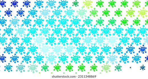 Azul claro, textura vectorial verde con símbolos de enfermedad. Símbolos de enfermedades degradadas coloridas en un estilo simple y abstracto. Fondo de escritorio para la protección de la salud.