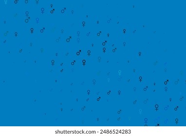 Textura de Vector azul claro, verde con íconos masculinos y femeninos. Gradiente aislado niño colorido, símbolos de niña en estilo abstracto. Diseño sencillo para anuncios de televisión.
