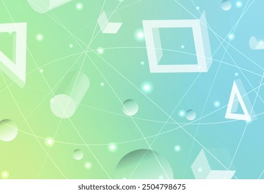 Hellblau, grüne Vektortextur mit Poly-Stil mit Kreisen, Würfeln. Kreise, Linien, Rhombus mit Farbverlauf. Muster für Broschüren, Broschüren