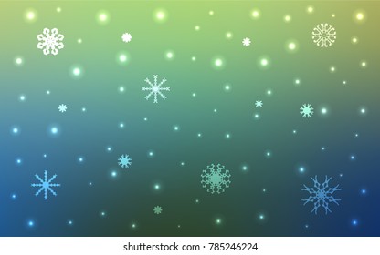 Light Blue, Green vector texture with colored snowflakes. Modern geometrical abstract illustration with crystals of ice. The pattern can be used for new year leaflets.