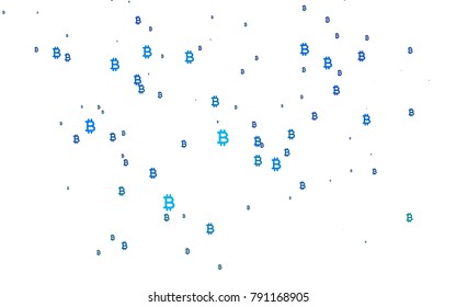Light Blue, Green vector texture with colored Bitcoin signs. Colored symbols of cryptocurrency on white background. Best design for your ad, poster, banner of BTC money.