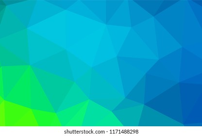 Light Blue, Green vector triangle mosaic texture. Geometric illustration in Origami style with gradient.  Best triangular design for your business.