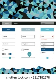 Light Blue, Green vector ui ux kit in triangular style. Ui Ux kit with colorful polygonal background in its header. This template you can use for landing pages.