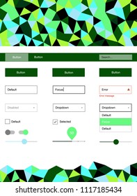 Light Blue, Green vector ui kit in polygonal style. Colorful Style guide with triangles on abstract background. This sample is for your website.