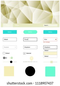 Light Blue, Green vector ui kit in polygonal style. Colorful Style guide with triangles on abstract background. Modern template for your landing page.