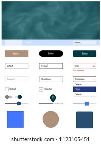 Light Blue, Green vector ui kit with clouds & stars. Colorful Style guide with stars on abstract background. This sample is for your landing page.