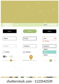 Light Blue, Green vector ui ux kit in triangular style with circles. Web ui kit with abstract triangles, circles in its header. This template you can use for landing pages.