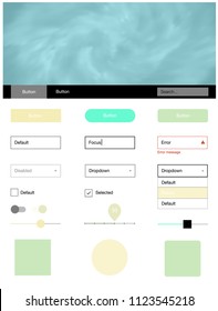 Light Blue, Green vector ui kit with clouds & stars. Beautiful ui ux kit with colorful sky in its header. This template you can use for websites.
