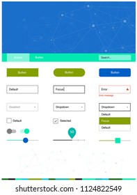 Light Blue, Green vector ui ux kit in triangular style with circles. Style guide with triangles, circles on abstract background. Modern template for your landing page.