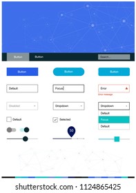 Light Blue, Green vector ui ux kit in triangular style with circles. Style guide in polygonal style with triangles, circles. This template you can use for landing pages.