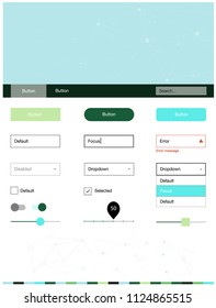 Light Blue, Green vector ui ux kit in triangular style with circles. Style guide in polygonal style with triangles, circles. This template you can use for landing pages.