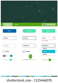 Light Blue, Green vector ui ux kit in triangular style with circles. Style guide with triangles, circles on abstract background. Modern template for your landing page.