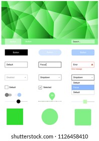 Light Blue, Green vector ui kit in polygonal style. Ui Ux kit with colorful polygonal background in its header. Modern template for your landing page.