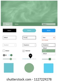 Light Blue, Green vector ui kit with clouds & stars. Colorful Style guide with stars on abstract background. This sample is for your website.