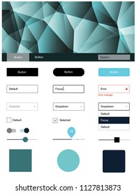 Light Blue, Green vector ui ux kit in triangular style. Simple Material Design Kit with colorful mosaic of triangles. This template you can use for landing pages.