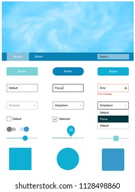 Light Blue, Green vector ui ux kit with space stars. Modern Style guide with colorful gradient sky in its header. Beautiful layout for websites, landing pages.