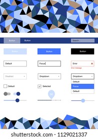 Light Blue, Green vector ui kit in polygonal style. Simple Material Design Kit with colorful mosaic of triangles. This template you can use for landing pages.