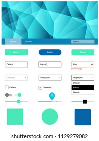 Light Blue, Green vector ui kit in polygonal style. Simple Material Design Kit with colorful mosaic of triangles. This sample is for your website.
