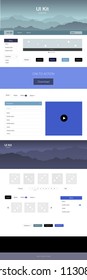 Light Blue, Green vector ui ux kit with hills and rocks. Web ui kit with abstract gradient hills in its header. Beautiful layout for websites, landing pages.